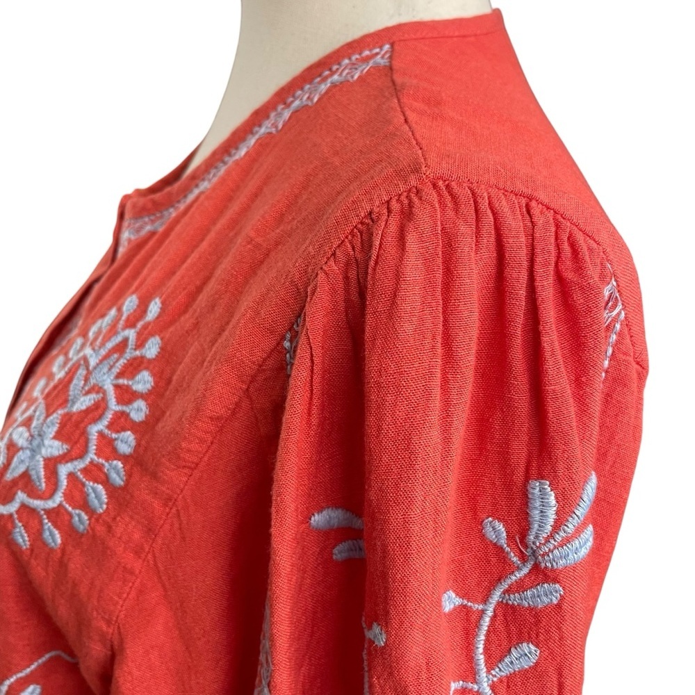 ONLY Linen Blend Boho Long Sleeve Embroidered Peasant Red Top Blouse Size XS - Picture 4 of 14